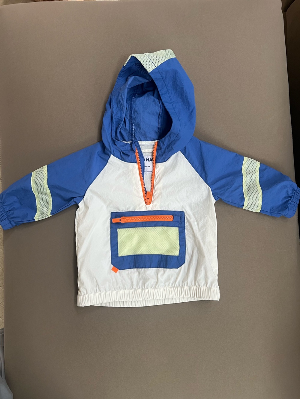 Old Navy Blue and White Windbreaker with Orange Zipper